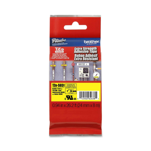 BROTHER TZES651 NASTRO LAMINATO 24MM X 8MT ADESIVO COLORE GIALLO STAMPA NERO